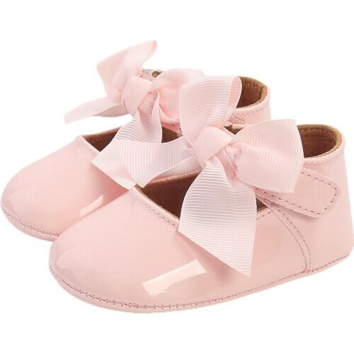 Baby Girls Solid First Walker Shoes Infant Newborn Soft Sole Bow Knot Princess Dress Mary Jane Flats Prewalker Shoes 0-18M