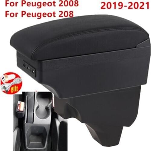 For Peugeot 208 Armrest For Peugeot 2008 Car Armrest box 2019 2020 2021 Retrofit parts Interior Storage box accessories USB LED