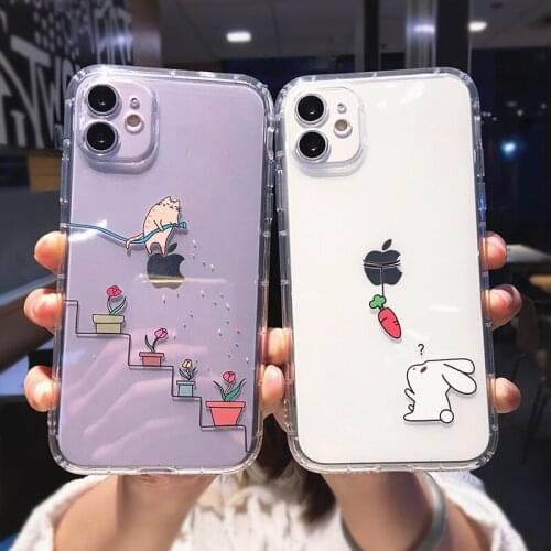Cute Cartoon Animal Cat Rabbit Clear Phone Case For iPhone 12 Pro Max Mini 11 X XS XR 7 8 Plus Funny Transparent Soft Back Cover