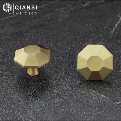 Qiansi Mordern hexagon octagon New Solid Brass Furniture Handles Comfortable Cabinet Door Wardrobe Dresser Drawer Pulls American