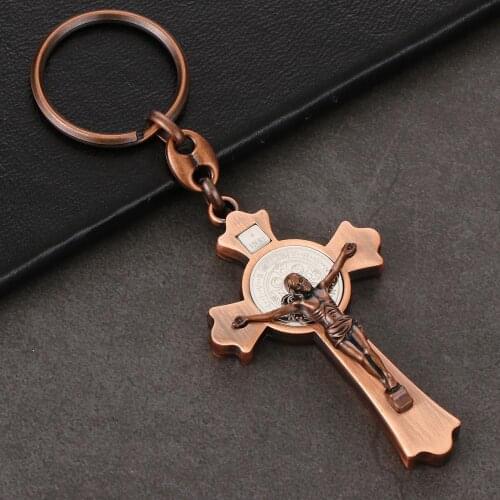 Religious Catholic Crucifix Jesus Cross Pendant Keychain Metal CSPB Medal Key Chains Car Keyring Unisex Jewelry Accessories