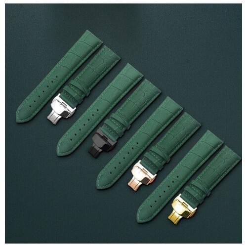 Genuine cowhide strap Double-fold folding butterfly buckle slub cowhide green