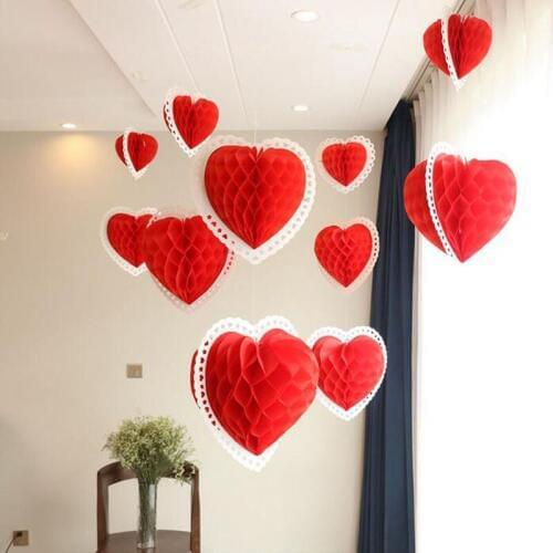 Romantic Heart Tissue Paper Honeycombs Home Hanging Decorative Supplies Wedding Valentines Day Party Crafts ZA5823