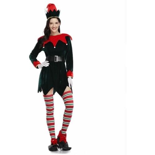 Christmas Elf Costume for Women Santa Elf Dress Set Xmas Party Cosplay Costumes
