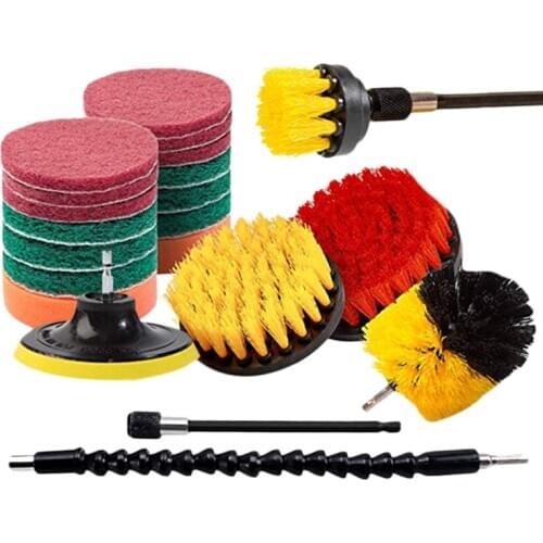 21 Piece Drill Brush Attachments Set Scrub Pads Sponge Power Scrubber Brush with Rotate Extend Long Attachment All Purpose Clean