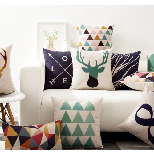 Nordic Deer Pillow Cover Geometric Cushion Cover Home Decorative Pillows Linen Pillow Case Office Sofa Cushion Cover