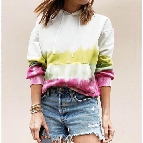 Women‘’s New Pocket Gradient Tie-Dye Long-Sleeved Sweatshirt Shirt Hooded Top noel groot Drawstring sweater Unique printing F4