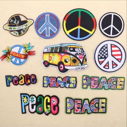 Cartoon Peace Letters Iron on Patches Embroidery Cloth Stickers DIY Kids Clothing Accessories Thermo Adhesive Patches Wholesale