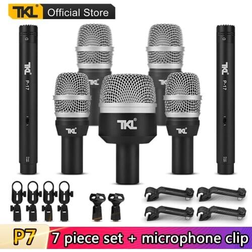 TKL Professional 7 Piece Drum Kit Instrument Microphone for Bass Amp Toms Snare Drum Microphone Set with Flight Case