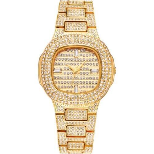 Hip Hop Ladies Watch ICE-OUT Gold Stainless Steel Bracelet Full Shipping Diamonds Womens Quartz Watches Fashion reloj mujer xfcs