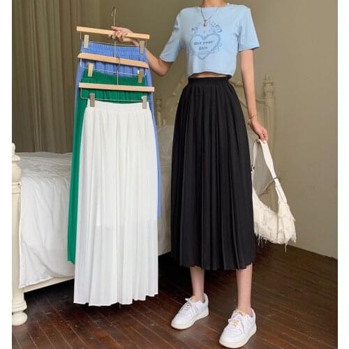 Mid-length Skirt French Chiffon Pleated Skirt Female Summer New Korean Style High-waisted Thin A-line Mid-length Skirt