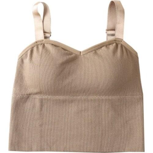 Women Seamless Thread Wrapped Tube Braided Ribbon Chest Pad Adjustment Shoulder Strap Bottoming Suspend Vest Camisoles