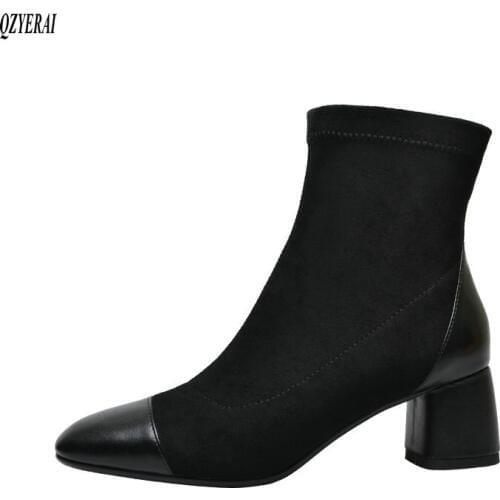 European Genuine leather Womens boots Classic short boots Female boots socks High heels Womens shoes