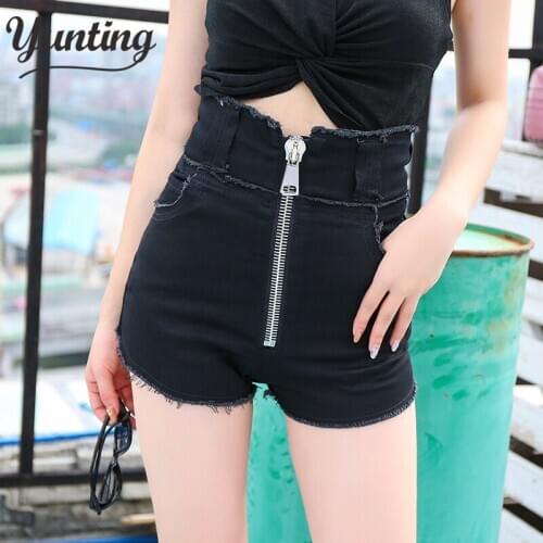 Vintage Zipper Denim Shorts Women Denim Black Summer Female Jeans Shorts 2021 Streetwear