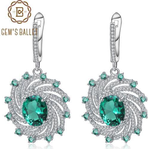 GEMS BALLET Nano Emerald Green Spiral Shape Earrings Real 925 Sterling Silver Gemstone Drop Earrings For Women Fine Jewelry