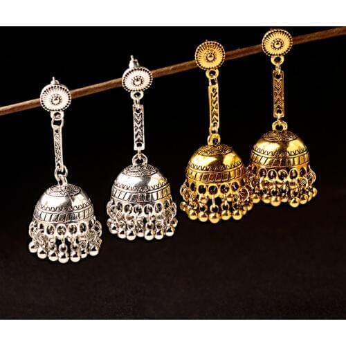 TopHanqi Afghan India Jhumka Jewelry Bohemia Ethnic Big Bells Metal Gypsy Drop Earrings For Women Female pendientes mujer bijoux