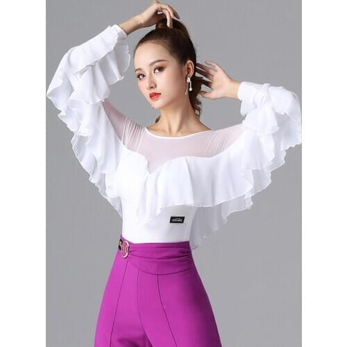 Women Latin Dance Tops Long-Sleeved Modern Dancewear Waltz Ballroom Dancing Clothes Rumba Samba Latin Dance Costumes DQS5580