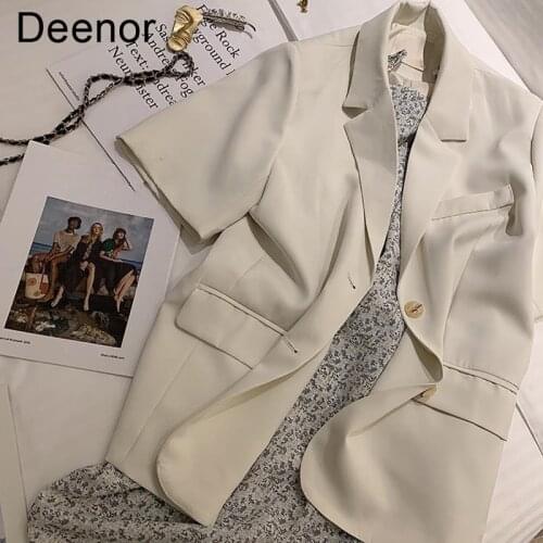 Deenor Summer Womens Suit Coat Solid Causal Fashion Short Sleeve Jackets Office Suit Coat Ladies Elegant Outwear