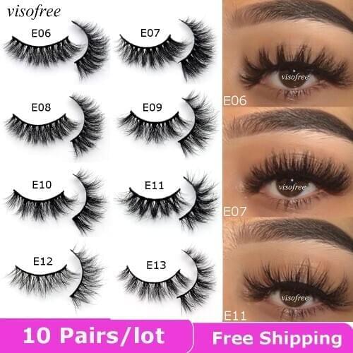 10 pairs/lot visofree 3D mink lashes natural long wispy thick false eyelashes maquillaje reusable eyelashes set wholesale E11