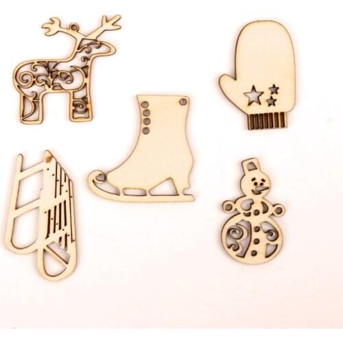 Christmas Series Pattern Wooden Scrapbooking Collection Craft Handmade DIY Accessory Home Decoration 45-55mm 10pcs