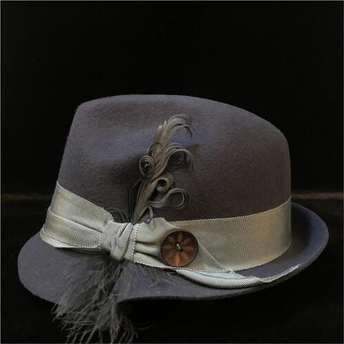 100% Australia Wool Women Felt Fedora Jazz Hat With Fashion Feather Size 57CM