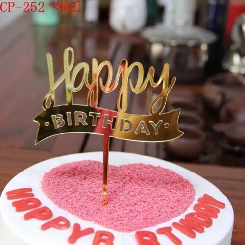 20pcs acrylic gold red pink happy birthday cake topper cake banner birthday party decoration