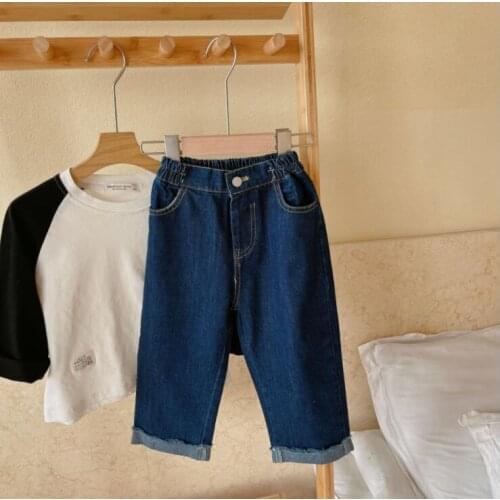 2021 new style girls boys denim long pants autumn fashion kids flare pants