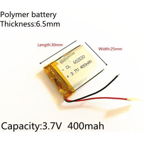 3.7V,400mAH,[602530] PLIB ; polymer lithium ion / Li-ion battery for GPS,mp3,mp4,mp5,dvd,,SMART WATCH