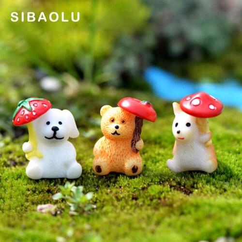 3pc Strawberry Mushroom Apple Dog Bear Hamster Resin Figurine Model Diy Home Decor Miniature Fairy Garden Decoration Accessories