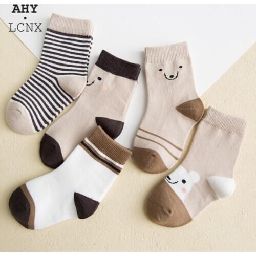 5 Pairs/Lot Autumn Winter Baby Socks Boy Girl Stripe Cartoon Cotton Infant Socks Childrens Cute Kids Socks For Baby Boys Girls