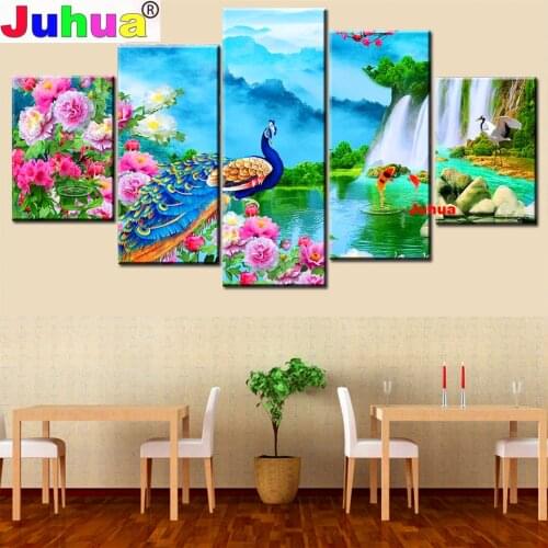 Peony Peacock 5d diy diamond painting 5 Pcs cross stitch full square/round drill mosaic diamond embroidery Chinese Fish Art B111