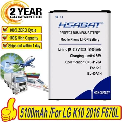 HSABAT BL-45A1H BL45A1H 4900mAh Battery For LG K10 2016 F670L F670K F670S F670 K420N K10 LTE Q10 K420