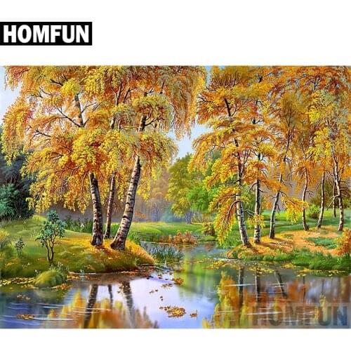 HOMFUN Full Square/Round Drill 5D DIY Diamond Painting "Autumn scenery" Embroidery Cross Stitch 5D Home Decor Gift A02433