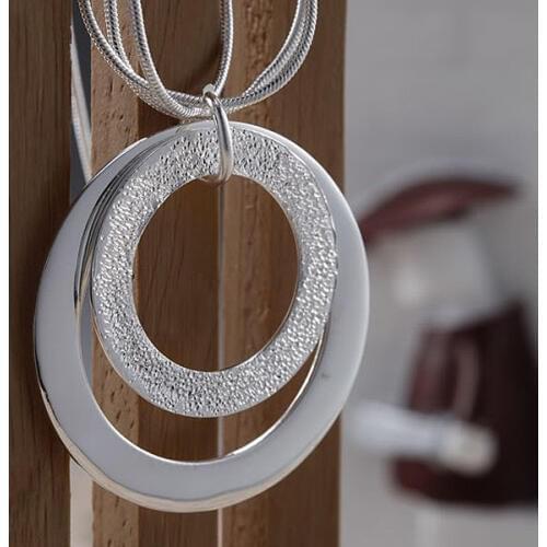 Free shipping, N925 stamped Silver color plated jewelry necklace, double O necklace sand. Jewelry necklace. price! L103