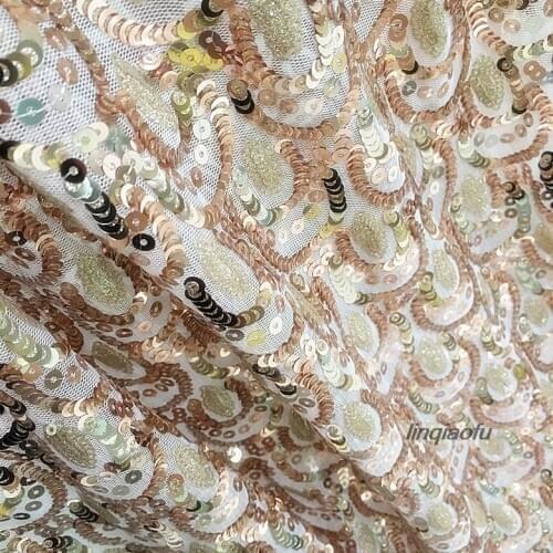 Champagne golden tail feather embroidered sequins