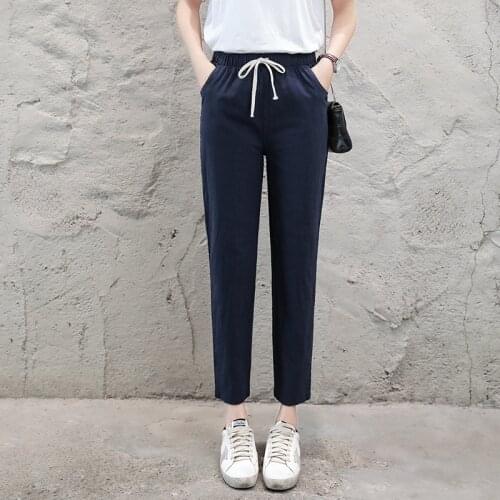 Waist Pant Autumn Cotton Linen Pants Women Candy Color Casual Loose Harem Pants for Women Ankle Length Trousers Female Elastic