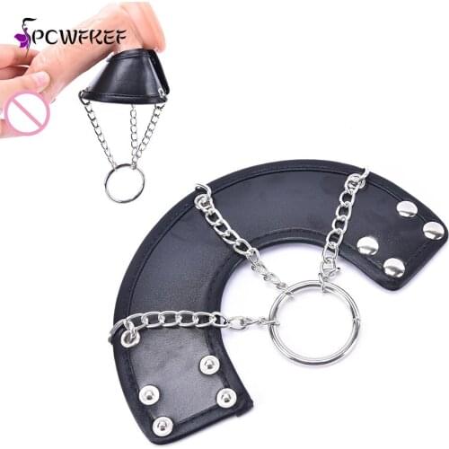 Black PU Adjustable Leather Parachute Ball Cock Rings Stretcher Scrotum Bondage Restraint Cockring Male Chastity Device/Penis