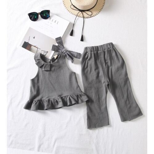 DFXD Kids Clothes Children Clothing Sets 2018 Spring Autumn Sleeveless Bowknot Soild Color Top+Pant 2pcs Baby Girls Outfits 2-8Y