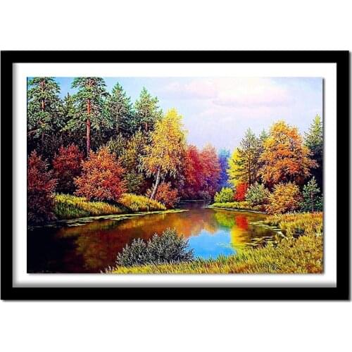 Diy 5D Diamond Painting Autumn Pond Full square Diamond Picture natural Diamond Embroidery Landscape Pattern Rhinestones