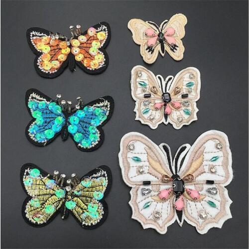 DIY Butterfly Beading Sequins Sew On Patch for Clothes Crafts Coat Sweater Embroidered Patch Applique