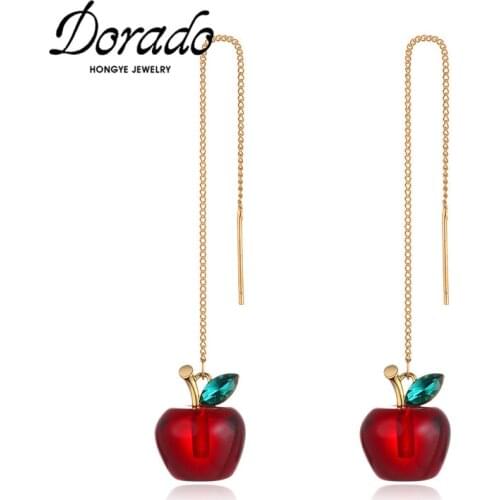 Dorado Long Tassel Cute Red Crystal Apple Drop Earrings for Women Girls Party Fashion Jewelry Dangle Brincos Christmas Gift 2020