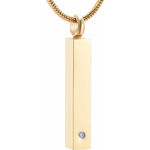 IJD9978 Inlay Zircon Golden Stainless Steel Bar Cremation Urn Pendant Engravable Keepsake Memorial Jewelry For Ashes