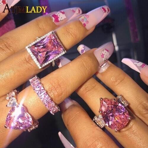 Water Drop Big Gem Baguette CZ pink heart Ring Iced Out bling cz Cubic Zirconia Luxury Fashion Hiphop women Jewelry Gift