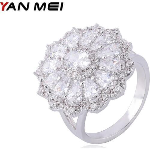 YANMEI Cublic Zircon Luxury Flower Rings For Women Full Rhinestone Anneau Fashion Jewelry Anillo YMJ1831