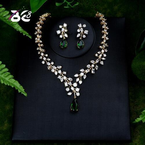 Be 8 Charm Green&Blue Water Drop Dubai Jewelry Sets Gold Color Wedding Necklace Earrings Sets Bijoux Bijoux Femme S386