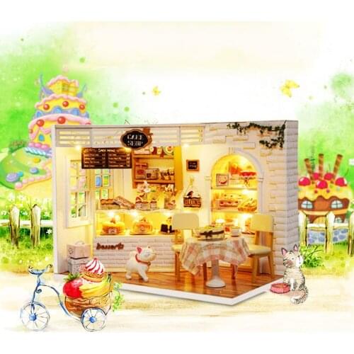 DIY Hut Bakery Doll House Toys Kit Handmade Manual Assembling Model Furniture 3D Wooden Miniature Dollhouse Toys for Birthday Pr