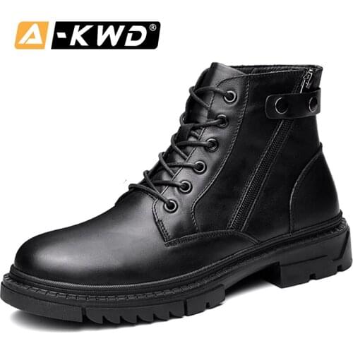2019 Winter Sneakers for Men Fashion Black Men Winter Boots Genuine Leather High Top Men Snow Boots Lace-up Casual Tooling Shoes