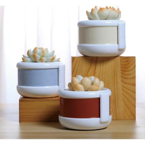 Set of 3 Ceramic Flowerpots Round Planter Pots with Label Home Decor Succulent Plant Pots for Cactus Mini Bonsai 3 Colors