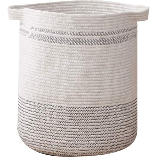 New Laundry Basket-Cotton Rope Basket Large Storage Basket with Handles, Modern Decorative Woven Storage Baskets for Toys