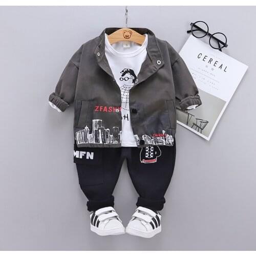 Spring and Autumn New Kids Clothes Boys 1-4-Year-Old Baby Graffiti 4 Color Leisure Suit Three-Piece Set